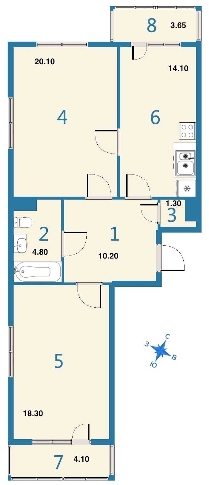Двухкомнатная квартира в : площадь 73.3 м2 , этаж: 11 – купить в Санкт-Петербурге